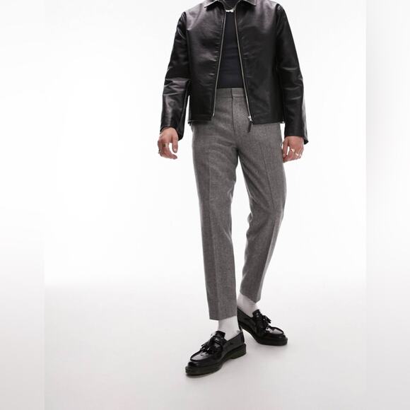 Topman taper herringbone pants in gray size 30x32 NEW wool blend - Picture 1 of 9